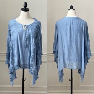 Aquavita Resort Square Flowing Handkerchief Hem Embroidered Beach Top OSFM